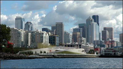 Seattle, WA - Elliot Bay Waterfront and Downtown